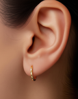 14K Gold Hand Engraved Huggies, Dainty 12mm Gold Earrings