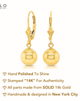 14K Yellow Gold French-back Ball Dangle Earrings