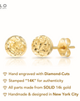 14k Yellow Gold Diamond Cut Sparkle Ball Stud Earrings