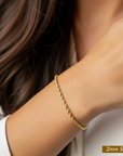 14K Yellow Gold Rope Chain Bracelet, Lobster Lock, 7-7.5 In