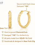14K Yellow Gold Tornado Diamond-cut Oval Hoop Earrings