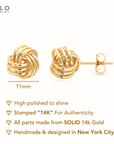 14k Yellow Gold Large Love Knot Earrings, 11mm