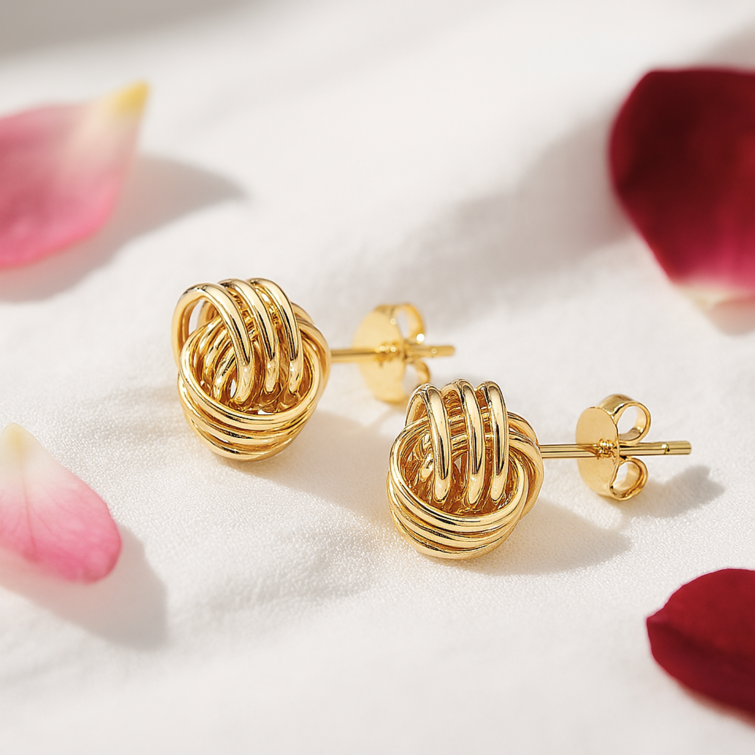 14k Gold Polished Love Knot Stud Earrings, 9mm, Pushback Studs