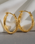 10K Yellow Gold Twisted Diamond-Cut Hoop Earrings