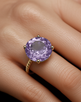 14K Gold Purple Amethyst Ring, Five Carat Huge Natural Gemstone, Twist Rope Design, "Ms. Luscious"