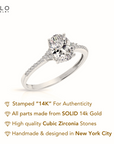14K White Gold Oval-Shaped Solitaire 1.5 Carat Engagement Ring With Side Stones