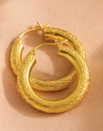 14k Yellow Gold Tornado Diamond Cut Hoop Earrings, 4mm Thin