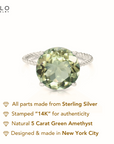 Sterling Silver 5 Carat Green Amethyst Gemstone Ring, "Ms. Luscious"