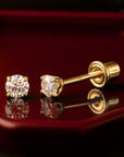 14K Gold Lab Diamond Stud Earrings, CVD Brilliant Solitaire Round Diamond Studs, Screwback