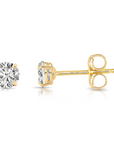 14K Yellow Gold Lab Diamond Stud Earrings, CVD Brilliant Solitaire Round Diamond Studs, Pushback