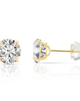 14k Yellow Gold and Cubic Zirconia Stud Earrings, Silicone Pushback