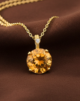 14k Yellow Gold Orange Citrine Gemstone And Diamond Pendant Necklace
