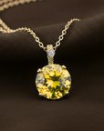 14k Gold Yellow Topaz Gemstone And Diamond Pendant Necklace