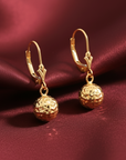 14k Yellow Gold Sparkle Ball Dangle Earrings With Diamond-Cuts