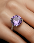 Sterling Silver Purple Amethyst Ring, Five Carat Huge Natural Gemstone, 925 Twist Rope Design, "Ms. Luscious"