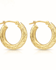 14K Yellow Gold Tornado Hoop Earrings, Diamond-Cut & Hand Engraved Design, 3mm Thin