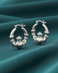 925 Sterling Silver Heart & Crown Claddagh Hoop Earrings