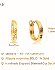 14K Gold Round Diamond-Cut Huggie Hoop Earrings