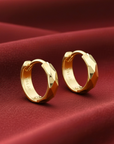 14K Gold Tiny Hand Engraved Huggies Hoop Earrings, 10mm