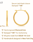 14K Yellow Gold Square Twist Hoop Earrings