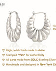 Sterling Silver Croissant Shape Oval Hoop Earrings