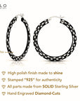 925 Sterling Silver Diamond-Cut Black Hoop Earrings
