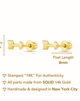 14k Solid Yellow Gold Tiny Arrow Studs, With Screw on Screwbacks