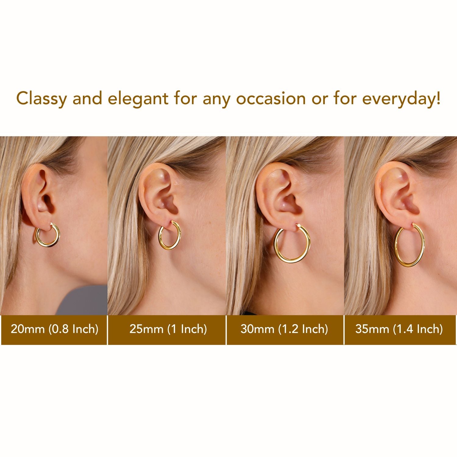 14K Yellow Gold Flat Design Hoop Earrings