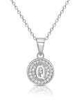 CZ Initial Round Charm Necklace (Letters A-Z) 16" 18" in Sterling Silver