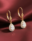 14K Gold Teardrop Earrings, Halo Drop Dangle Earrings With Secure Lever-backs