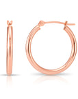 10K Rose Gold Classic Round Hoop Earrings, 2mm Thin