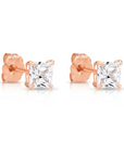 14K Rose Gold Square CZ Studs, Princess-Cut Earrings With Push-Backs, 4mm