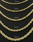 10K Yellow Gold Rope Chains, Solid 10K Gold Necklace With Secure Lobster Lock