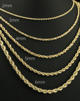 10K Yellow Gold Rope Chains, Solid 10K Gold Necklace With Secure Lobster Lock