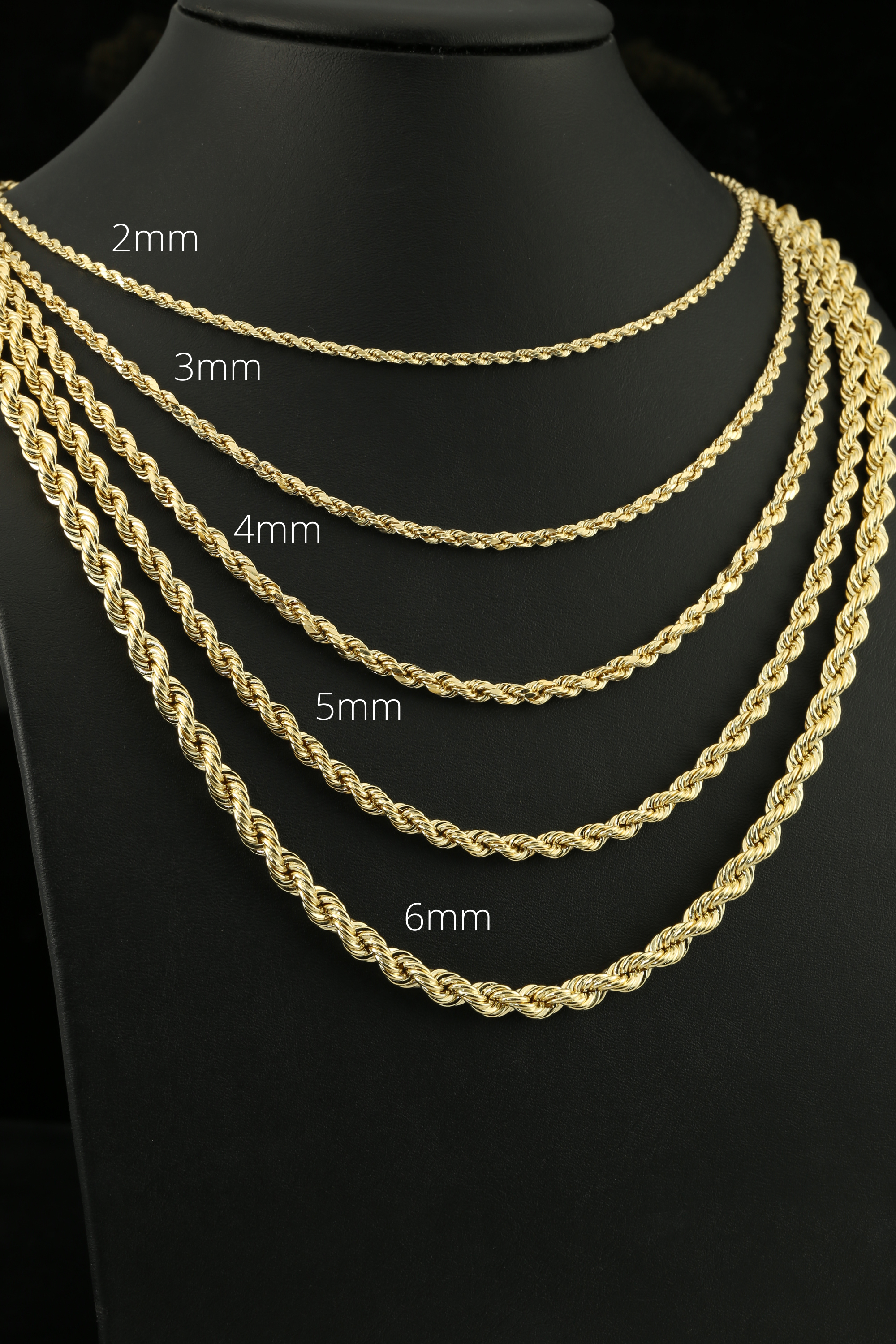 14K Yellow Gold Rope Chains, Solid 14k Gold Necklace With Secure Lobster Lock