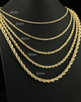 14K Yellow Gold Rope Chains, Solid 14k Gold Necklace With Secure Lobster Lock