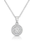 CZ Initial Round Charm Necklace (Letters A-Z) 16" 18" in Sterling Silver