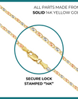 14K Solid Yellow Gold Tri-Color Valentino Link Chain Necklace 2.5mm-3.5mm, 16"-20"