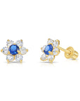 14K Yellow Gold Large Flower Halo CZ Birthstone Stud Earrings, Available in 12 Colors
