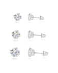 Bundle Set of 3! 14k Gold Classic Solitaire Stud Earrings, Screw-back