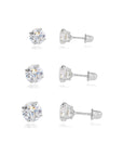 Bundle Set of 3! 14k White Gold Classic Solitaire Stud Earrings, Screw Backings (Unisex)