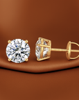 14K Gold Lab Diamond Stud Earrings, CVD Brilliant Solitaire Round Diamond Studs, 1.50 Carat Diamond Studs With Screw Backs