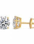 14K Gold Lab Diamond Stud Earrings, CVD Brilliant Solitaire Round Diamond Studs, 1.50 Carat Diamond Studs With Screw Backs