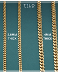 14k Solid Gold Miami Cuban Chain, Heavy Solid 14k Gold Chain Necklace, Sizes 2.6mm 4mm