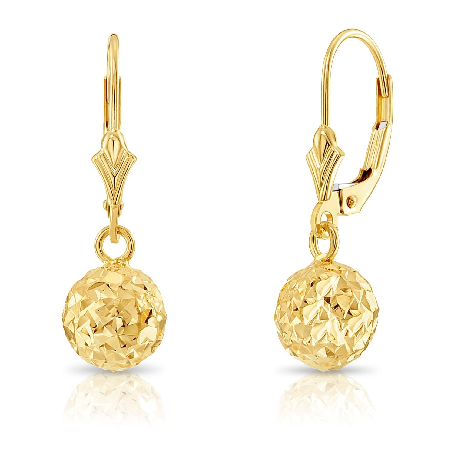 Tilo Jewelry 10K Yellow Gold Sparkle Ball Dangle Earrings 10mm
