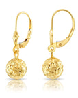 10k Yellow Gold Sparkle Ball Dangle Earrings