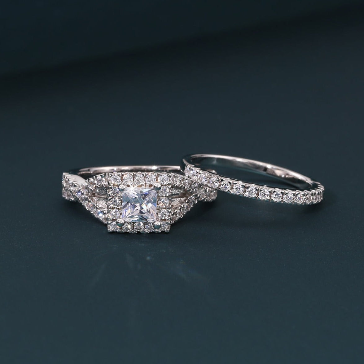 925 Sterling Silver Engagement Ring Set, Carat Total, Princess