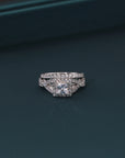 925 Sterling Silver Engagement Ring Set, 2 Carat Total, Princess Square-Cut Cubic Zirconia Ring With Halo Setting, Two Tier Stackable Ring