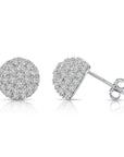 Sterling Silver Half Ball Classic Studs, With Simulated Diamonds
