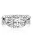 925 Sterling Silver Engagement Ring Set, 2 Carat Total, Princess Square-Cut Cubic Zirconia Ring With Halo Setting, Two Tier Stackable Ring